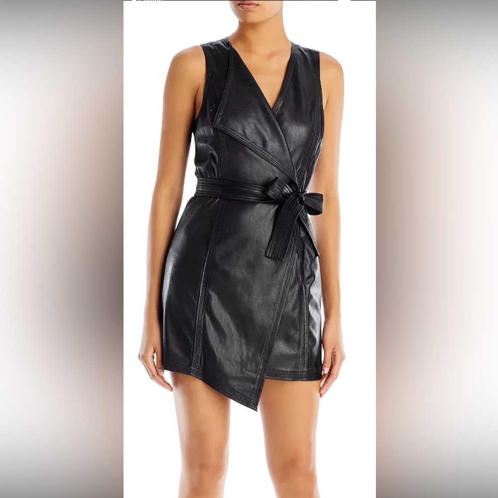 BCBGMaxAzria Black Faux Leather Wrap Dress Size S